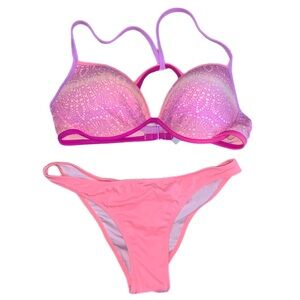 Victoria’s Secret Two Piece Bikini Strappy Booty Scrunch Peach Swimsuit